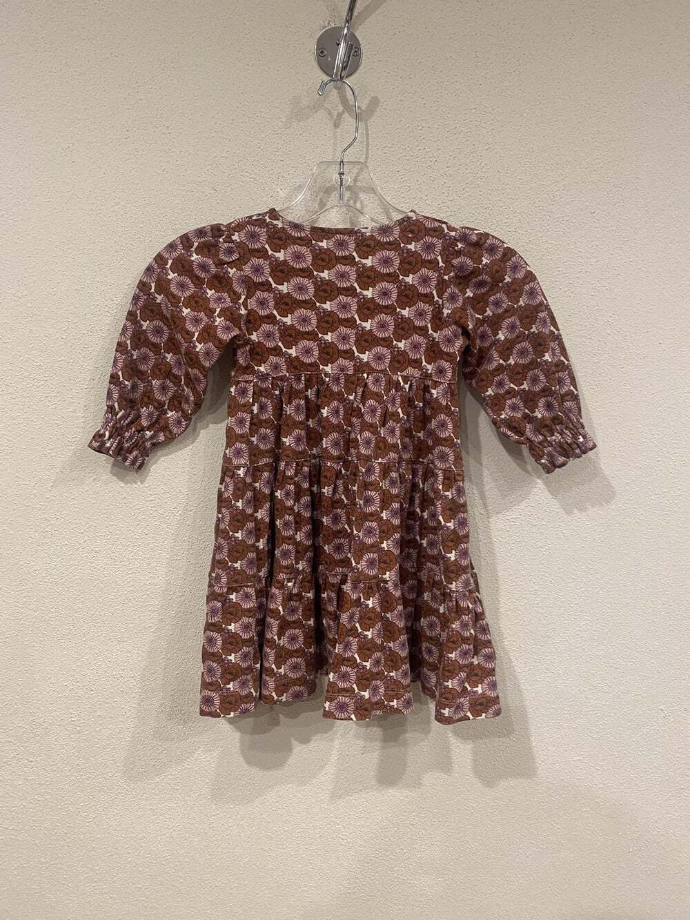 Kate Quinn Dress Girls 2T Brown Floral V Neck Puff Sleeve Organic Cotton Boho - Picture 3 of 3